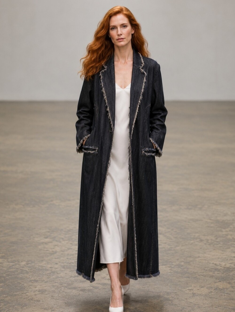 Jaga DTLA Frayed Edge Long Denim Duster Jacket - Dark Indigo Stunning